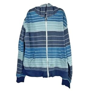 POINT ZERO Kids Boys Blue Striped Surfer Style Full Zip Hoodie w Sherpa Lining L